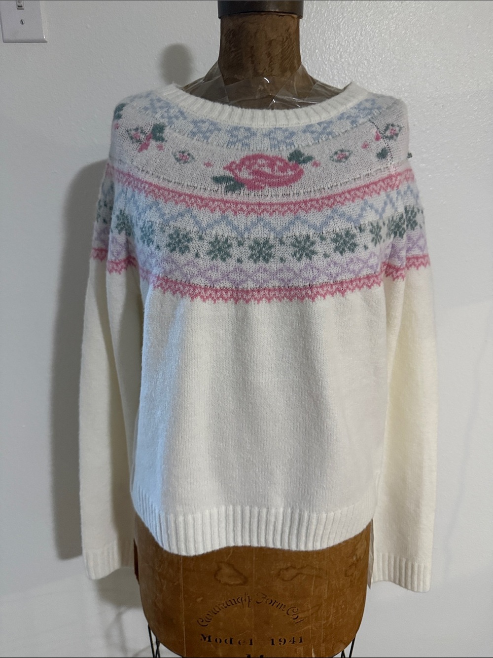 NWT FCT With Love Cozy Cream Fair Isle Knit Sweater - Women Size XL